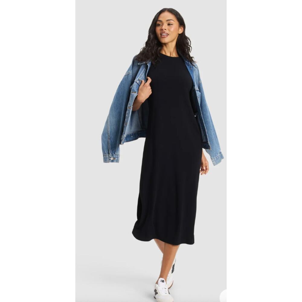 New Cozy Earth Women's Brushed Bamboo Midi Dress Medium Black - Picture 3 of 7